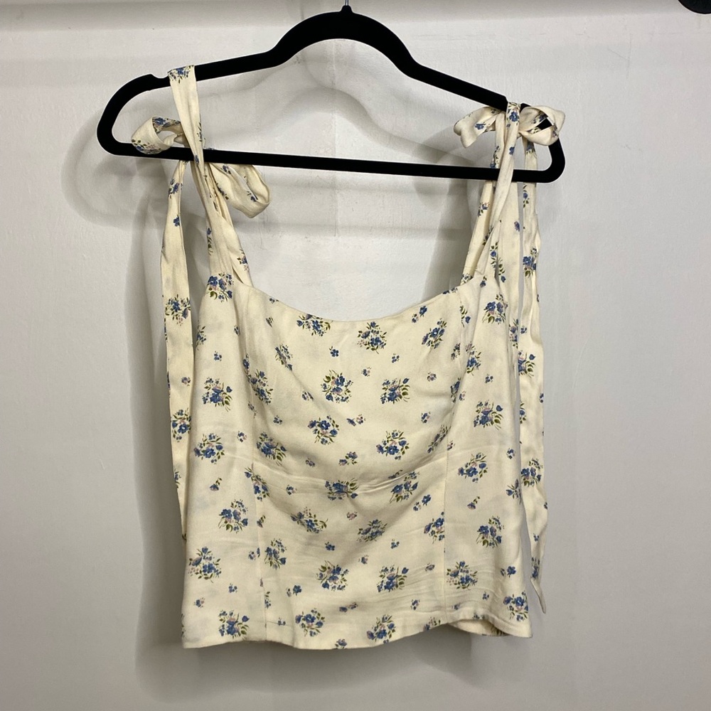 Reformation Cream Floral Tie-Shoulder Crop Top - Picture 5 of 7